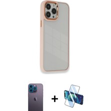 Cepte Toptan iPhone 13 Pro Max Eksen Doku Prime - Siyah 3D Antistatik Cam Ekran Koruyucu + Mavi Neon Fosforlu Kamera Lens