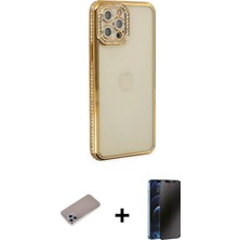 Cepte Toptan iPhone 12 Pro Yörünge Koleksiyonu - Siyah 3D Antistatik Hayalet Cam Ekran Koruyucu + Sierra Blue Shine Kamera Lens Koruma Cam