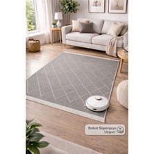 Şekerci Tekstil Sisal Görünümlü Polyester Kilim Gri Desen Kaymaz Taban Robot Süpürgeye Uyumlu Modern Halı