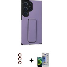 BUTİMAR'S Galaxy S23 Ultra Çekirdek Yansıma - Siyah Durable Full Glue Curved Cam + Kırmızı Metal Kamera Lens