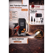 Rose Teknoloji Akü Takviye Cihazlı LCD Ekran Digital Göstergeli Ledli Powerbank Özellikli Çok Amaçlı Araç Lastik Şişirme Pompası