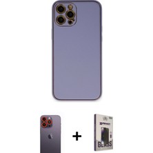 Cepte Toptan iPhone 12 Pro Max Yadigar Klasik - Siyah Bilvis Hayalet Cam Ekran Koruyucu + Turuncu Neon Fosforlu Kamera Lens