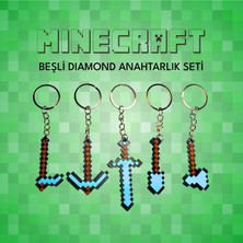 Three Dittle Birds Minecraft Severler Için 5’li Diamond Anahtarlık Seti (Çapa, Çekiç, Kazma, Kürek, Kılıç)
