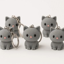 Three Dittle Birds Sevimli Gri Kedi Anahtarlık