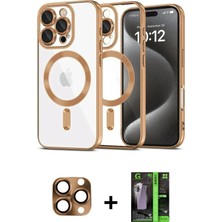 Cepte Toptan iPhone 16 Pro Max Nova Işık Özel Seri - Şeffaf 360 Full Body Arka Koruyucu + Çöl Titanyum Pers Alüminyum Kamera Lens