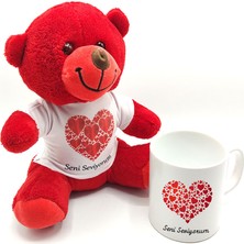 Ttt Seni Seviyorum Baskılı Kırmızı Ayıcık ve Kupa Bardak Seti