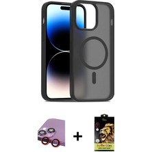 Cepte Toptan iPhone 14 Siluet Minimal Prime - Siyah Buffer Cam Ekran Koruyucu + Kırmızı Raze Metal Kamera Lens