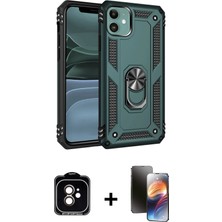Cepte Toptan iPhone 11 Ahenk Klasik Koleksiyonu - Siyah 3D Antistatik Mat Seramik Nano Ekran Koruyucu + Turuncu Pvd Metal Kamera Lens