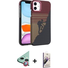 Cepte Toptan iPhone 11 Doruk Serisi - Siyah Bilvis 3D Mat Cam Ekran Koruyucu + Kırmızı Raze Metal Kamera Lens