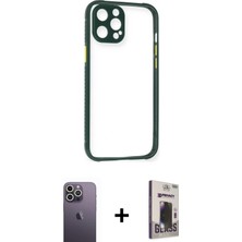 BUTİMAR'S iPhone 12 Pro Max Nova Asil Özel Seri - Siyah Bilvis Hayalet Cam Ekran Koruyucu + Beyaz Neon Fosforlu Kamera Lens