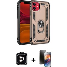 iPhone 11 Ahenk Klasik Koleksiyonu - Siyah 3D Antistatik Mat Seramik Nano Ekran Koruyucu + Turuncu Pvd Metal Kamera Lens