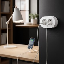 Eco Lounge Beyaz Çift Girişli Topraklı Sıva Üstü Elektrik Prizi, Modern Tasarım