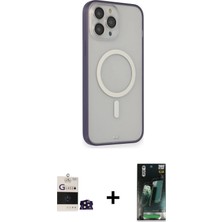 iPhone 14 Pro Max Siluet Işık Koleksiyonu - Siyah 360 Mat Full Body Arka Koruyucu + Derin Mor Bilvis Titan Kamera Lens