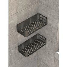 Eco Lounge Banyo Duş Rafı 2'li Yapışkanlı ve Deliksiz Duş Organizer Suya Dayanıklı Siyah Raf