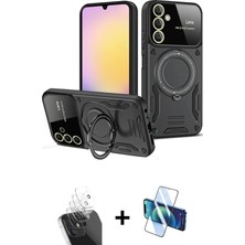 Cepte Toptan Galaxy A15 4g Kıvılcım Modern Serisi - Siyah 3D Antistatik Cam Ekran Koruyucu + Şeffaf Kamera Lens Koruma Cam