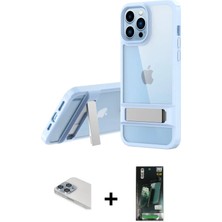 Cepte Toptan iPhone 13 Pro Max Yadigar Yansıma - Şeffaf 360 Full Body Arka Koruyucu + Sierra Blue Pers Alüminyum Kamera Lens