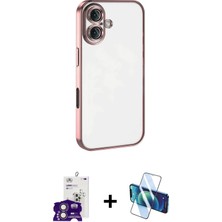 Cepte Toptan iPhone 16 Vadi Minimal - Siyah 3D Antistatik Seramik Nano Ekran Koruyucu + Pembe Bilvis Titan Kamera Lens