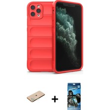 Cepte Toptan iPhone 11 Pro Max Atlas Koleksiyonu - Siyah 34D Izgaralı Cam + Yeşil Renkli Kamera Lens Koruma Cam