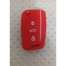 Gma Keys Vw Golf 7 Tiguan Polo T-Roc T-Cross Seat Skoda Petek Desenli Anahtar Kılıfı Kırmızı Beyaz