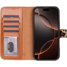 Eco Lounge Apple iPhone 16 Pro Uyumlu, Hakiki Deri, El Yapımı, Cüzdanlı Kılıf, Leopar