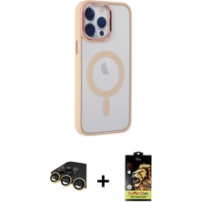 Cepte Toptan iPhone 14 Pro Max Yankı Işık Özel Seri - Siyah Buffer Cam Ekran Koruyucu + Gold Raze Metal Kamera Lens