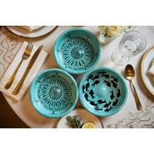 Muguetarts %100 El Emeği Turkuaz Desenli Kase 16X4.5CM