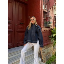 Laluvia Lacivert Yakası Bağlama Detaylı Denim Ceket - 0943