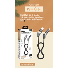 Azurtech FC154 100W Pd 4’ü 1 Arada Şarj Kablosu (Usb + Type-C + Lightning) 1.2m Hızlı Şarj