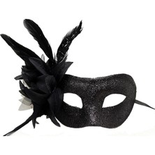 Neptüns Siyah Renk Metalize Sim Görünümlü Parlak Tüylü Parti Maskesi 22X19 cm