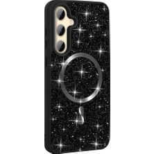 Sionel Galaxy S25 Fe Kılıf Pırlanta Tasarımlı M-Safe Şarj Özellikli Zore Mozaik Silikon Kapak - Siyah