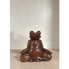 Miamantra Ahşap Meditasyon Yapan Kurbağa Biblo (15 Cm)