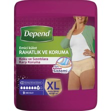 Depend Emici Külot Kadın Xl Beden 9'lu Paket Ultra Güvenli Esnek Yan Bariyer ve Elastik Bel