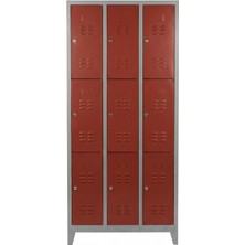 Asram Metal 9 Gözlü Ekonomik Soyunma Dolabı  Kırmızı 97X37X198