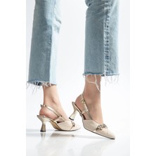 Antakya Yöresi K-250 Altın Günlük Arkası Açık Tokalı Topuklu Kadın Ayakkabı