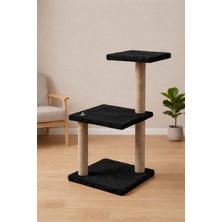 Black İnci 3 Katlı Pelüş Kedi Tırmalama Tahtası ve Oyun Evi - 2 Platformlu Konforlu Kedi Ağacı