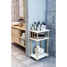 Feyza Design Yüksekliği 78 Cm, 3 Katlı Ahşap Çok Amaçlı Banyo Köşe Rafı