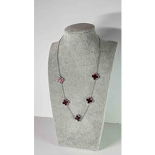 Güneş Takı Silver Hologramlı Bordo Yansımalı Çelik Yonca Kolye