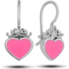 Gümüş Pembe Kalp Sallantılı Çocuk Küpe