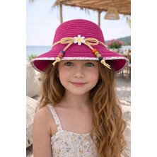 Aydın Şapkacınız %100 Hasır Premium Kız Çocuk Şapka – Papatya & Boncuk Detaylı (4-8 Yaş | 48 cm