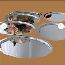 Chef Taste Jasmin Oval Model Paslanmaz Çelik 6 Lı Takım Çay Kahve ve Çok Amaçlı Sunum Tepsisi
