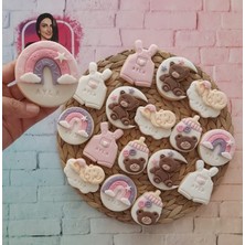 Tatlı Armağanlar Pembe Tonları Yenidoğan Bebek Ayıcıklı Model Karışık Butik Kurabiye - 20 Adet