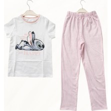 Kokoro Stitch Pembe Çizgili Çocuk Pijama Takımı