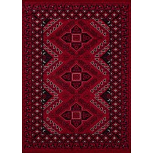 Veja Home Kandahar Desen Kaymaz Taban Kadife Halı Kırmızı Afgan Stil Knd-02 Toz Tutmaz