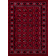 Veja Home Buhara Desen Kaymaz Taban Kadife Halı Kırmızı Afgan Stil Bhr-03 Toz Tutmaz