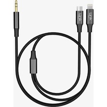 Linktech A204 2'si 1 Arada Ses Kablosu Type-C ve Lightning'ten 3.5mm Çıkış