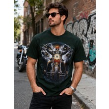 İnce Moda Giyim Erkek Biker Baskılı T-Shirt – Motor Temalı Premium Dijital Baskı, Oversize Rahat Kalıp (Siyah / Lacivert / Haki)