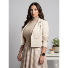 Ekru Ceket & Ekoseli Etek Takım