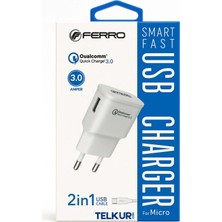 Ferro W13 Qualcom 3.0A Hızlı Micro USB Şarj Adaptörü ve Kablosu