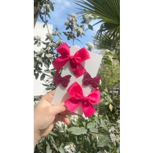 Toka Perisi Clara Kurdele Glitter Kelebekli Klips Toka Seti( 5/3 cm Metal Toka)