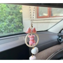 Freya 1 Adet Pembe Ayıcık Inci Detaylı Araba Dikiz Aynası Süsü | Fiyonklu Sevimli Oto Aksesua